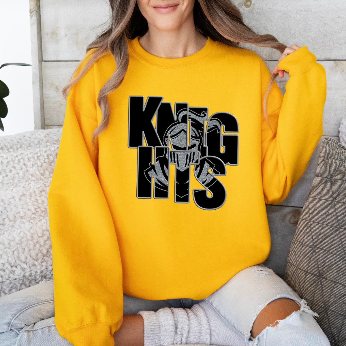 Knights w/ Silver Knight Outline Gold Crewneck