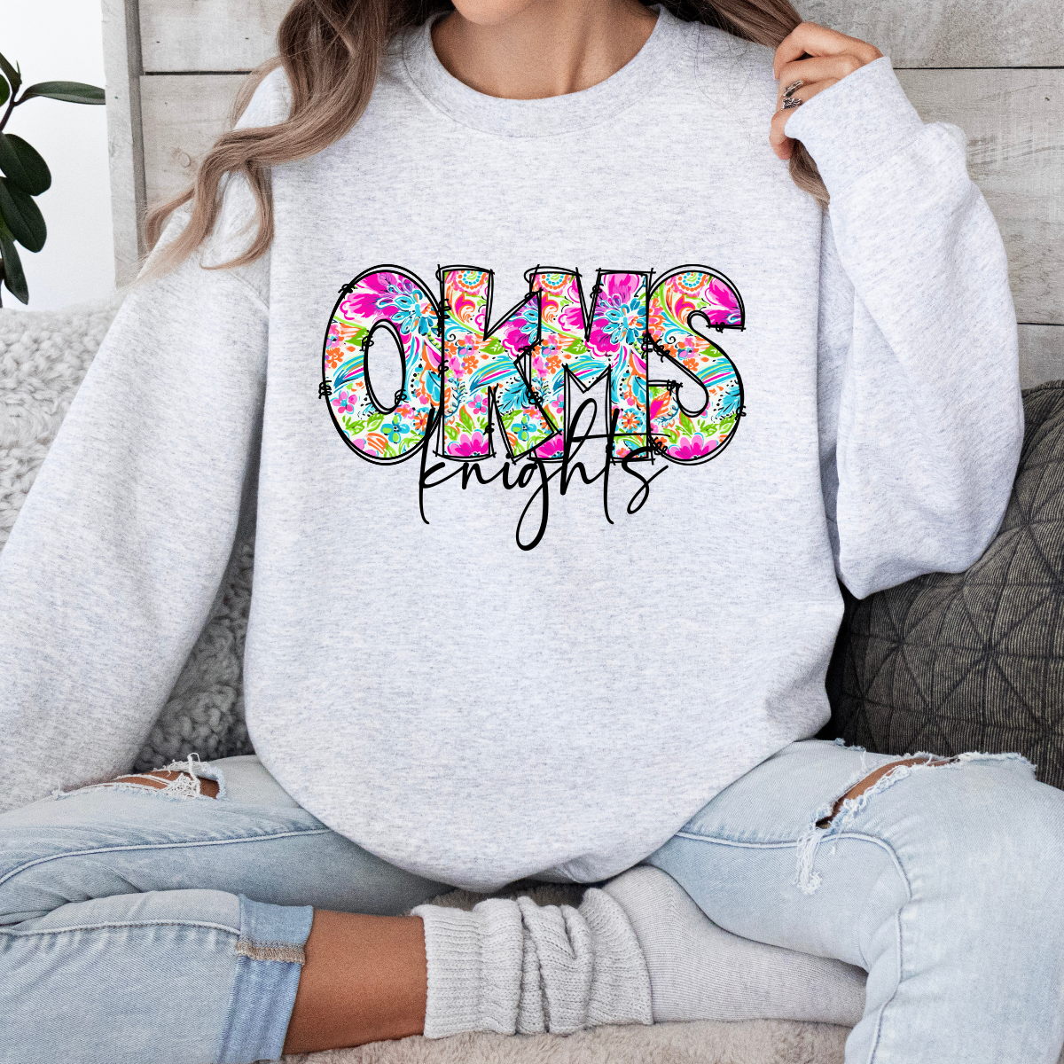OKMS Lily Print Crewneck