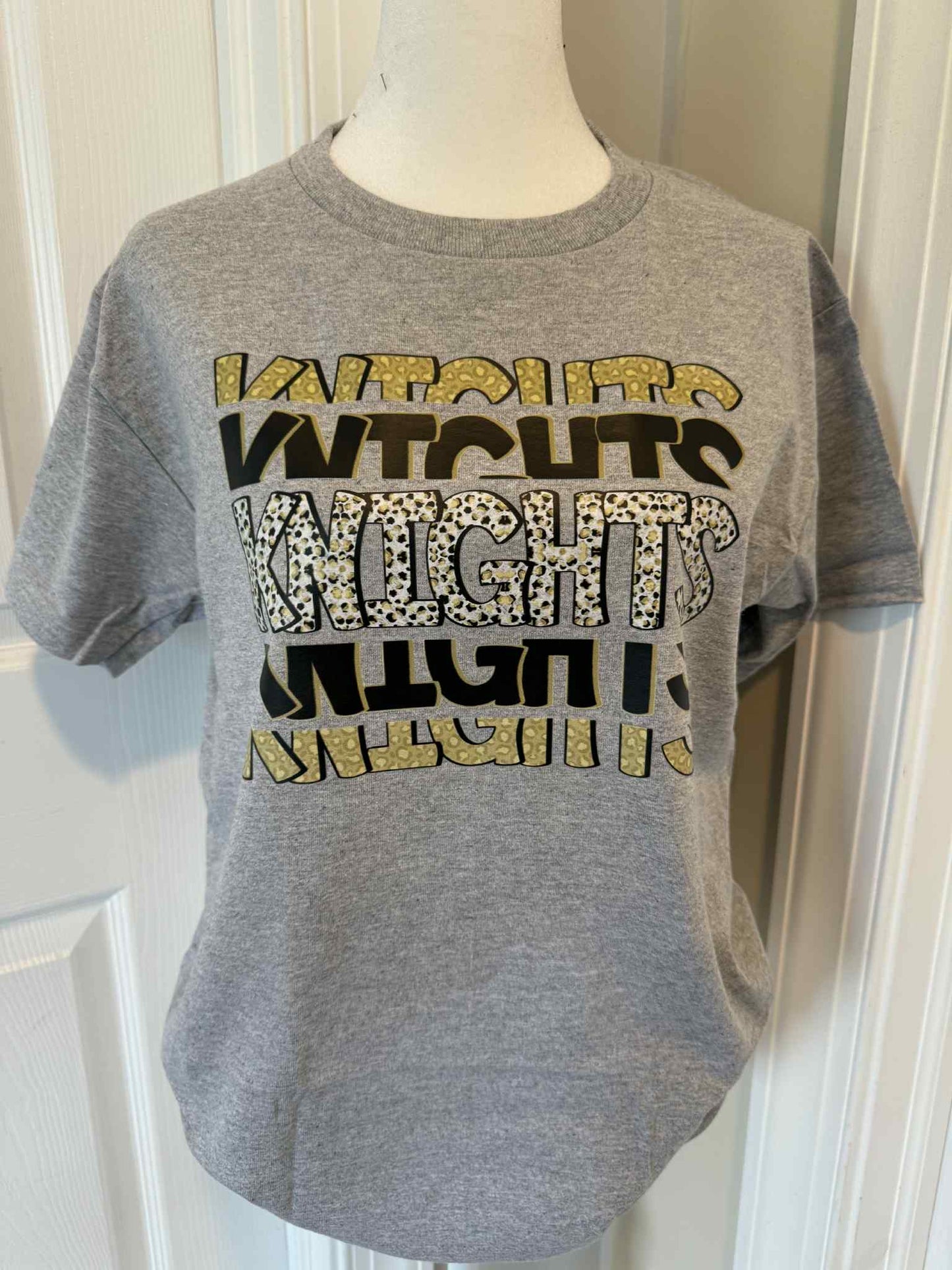 Short Sleeve T Shirt Knights Stacked Leopard Font