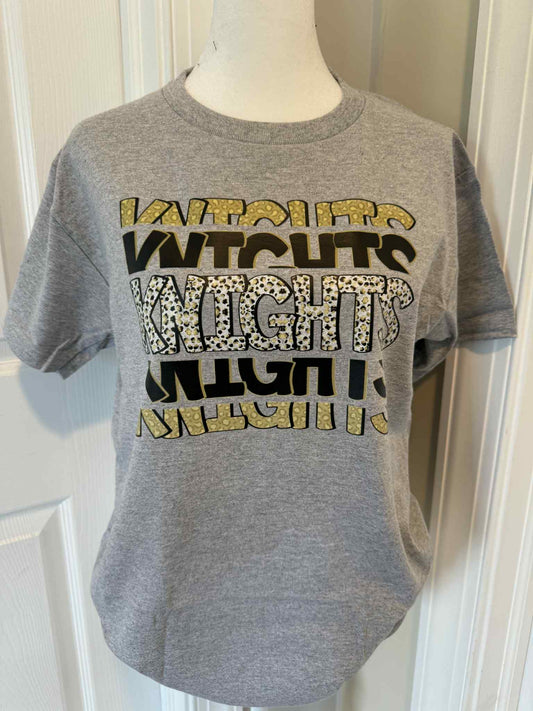 Short Sleeve T Shirt Knights Stacked Leopard Font