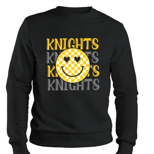 Long Sleeve Black T-Shirt Emoji Happy Face Knights